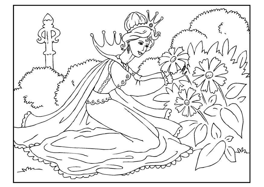 prinses plukt bloemen Kleurplaat prinses plukt bloemen