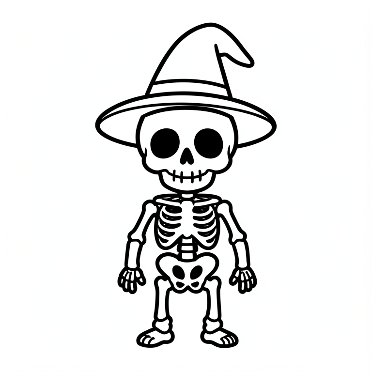 Kleurplaat schattig halloween skelet