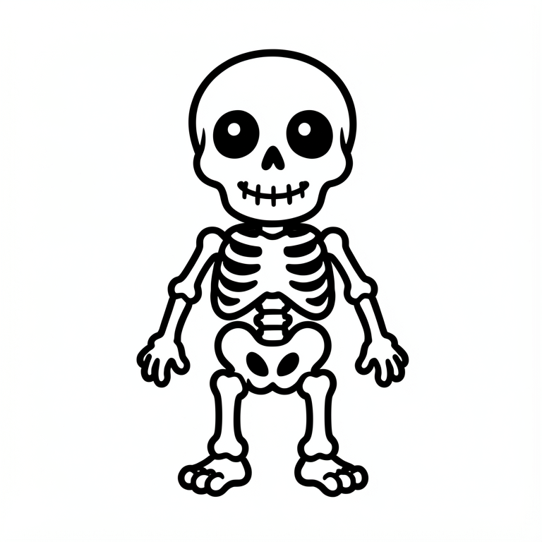 Kleurplaat schattig halloween skelet