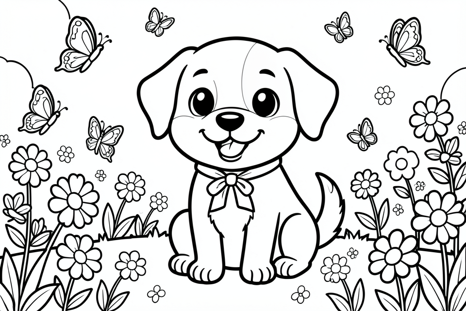 schattige hond in de tuin Kleurplaat schattige hond in de tuin