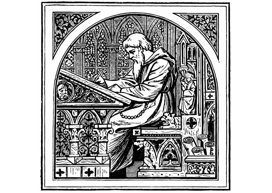 schrijvende monnik Kleurplaat schrijvende monnik