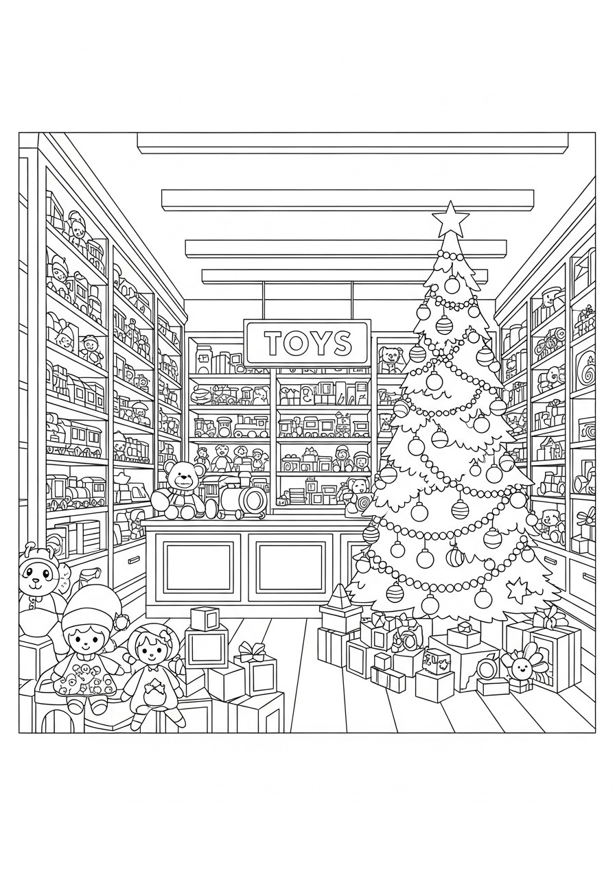 speelgoedwinkel kerst Kleurplaat speelgoedwinkel kerst