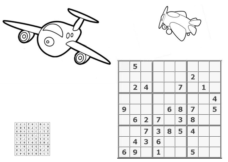 sudoku - vliegtuigen Kleurplaat sudoku - vliegtuigen