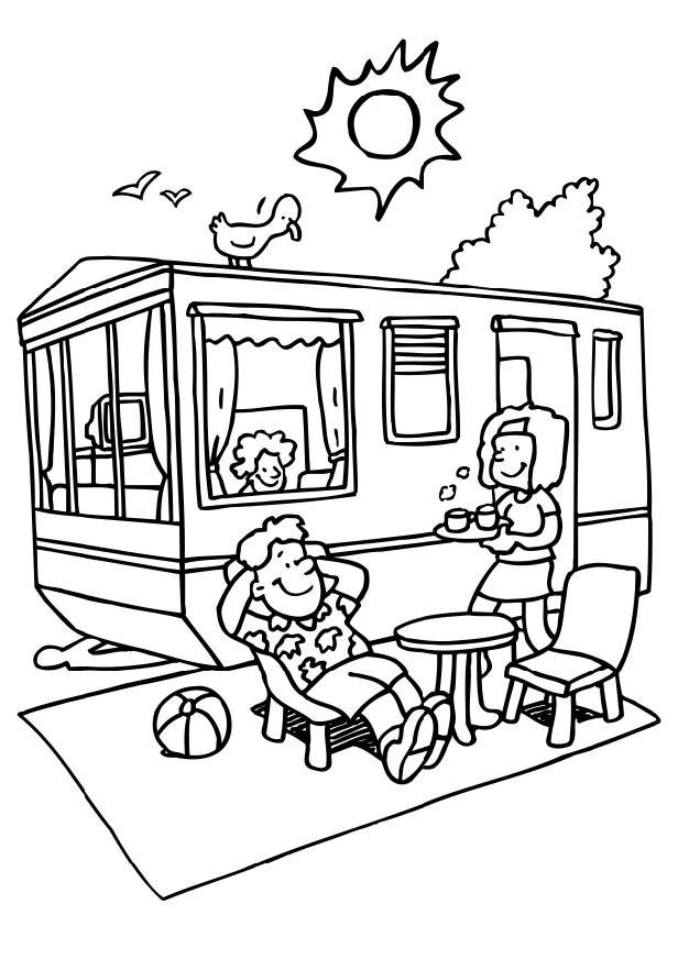 vakantie op de camping Kleurplaat vakantie op de camping