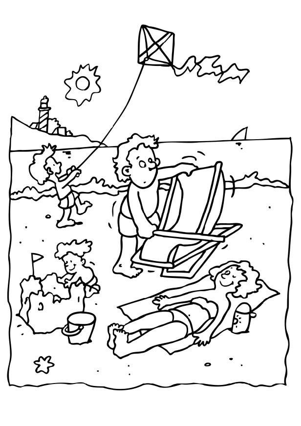 vakantie op het strand Kleurplaat vakantie op het strand
