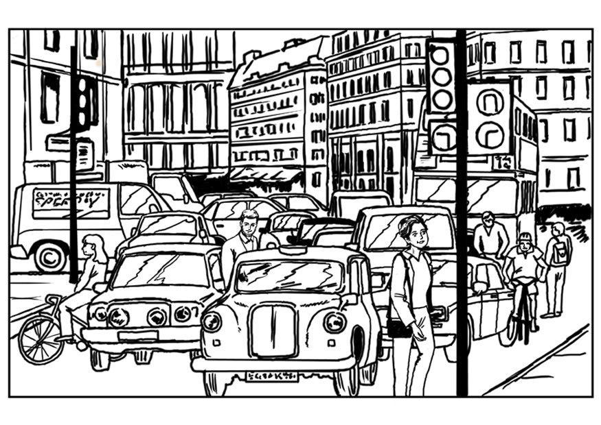 verkeer in de stad Kleurplaat verkeer in de stad