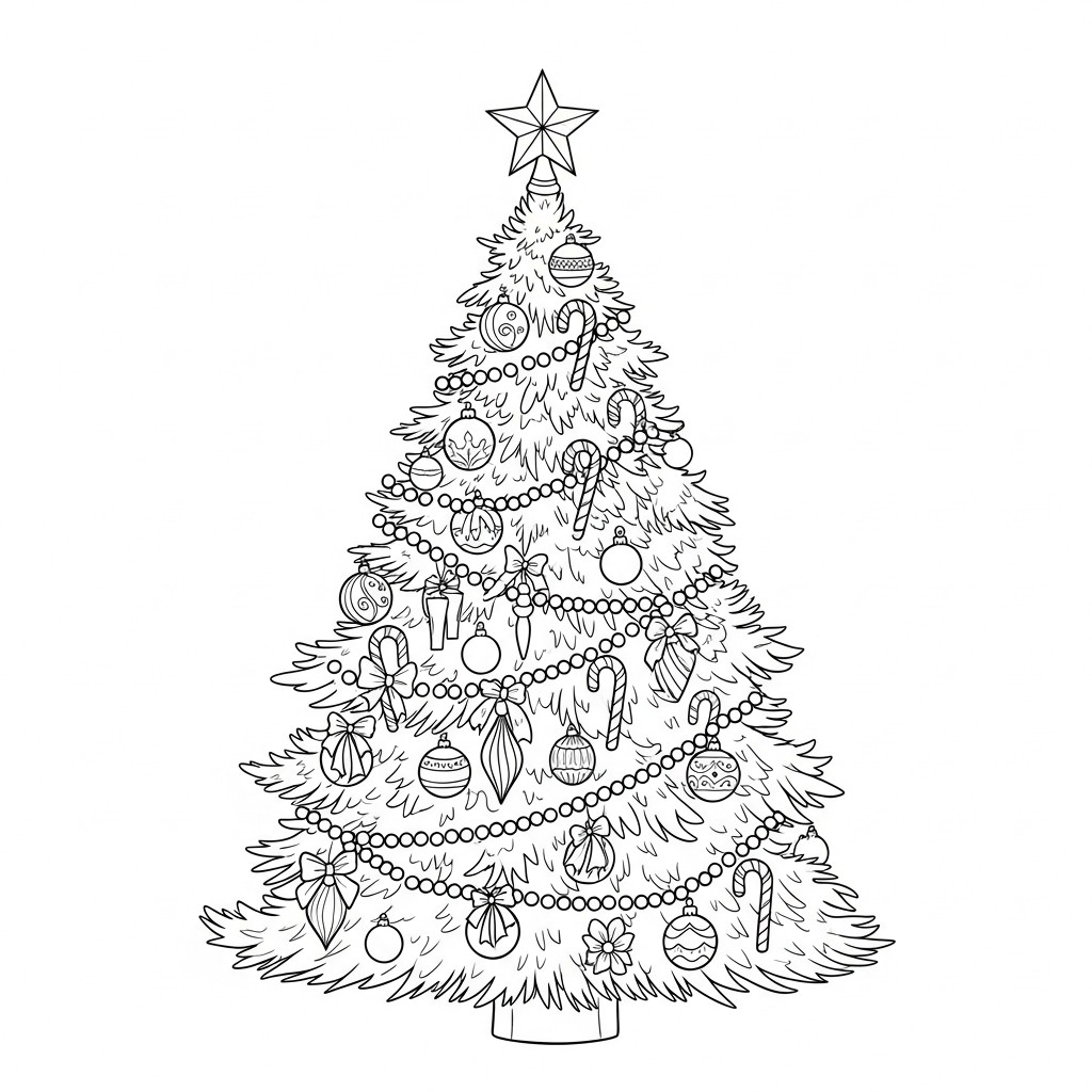 versierde kerstboom Kleurplaat versierde kerstboom