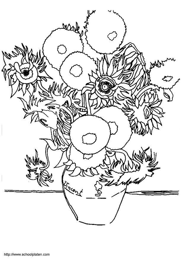 vincent van gogh - zonnebloemen Kleurplaat vincent van gogh - zonnebloemen