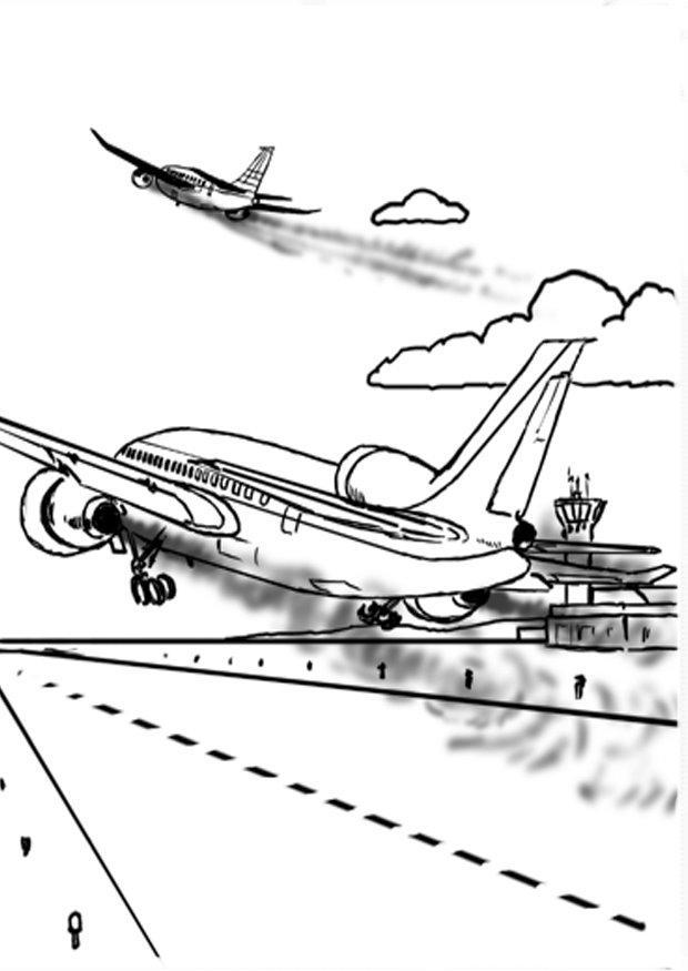vliegtuig - luchtvervuiling Kleurplaat vliegtuig - luchtvervuiling