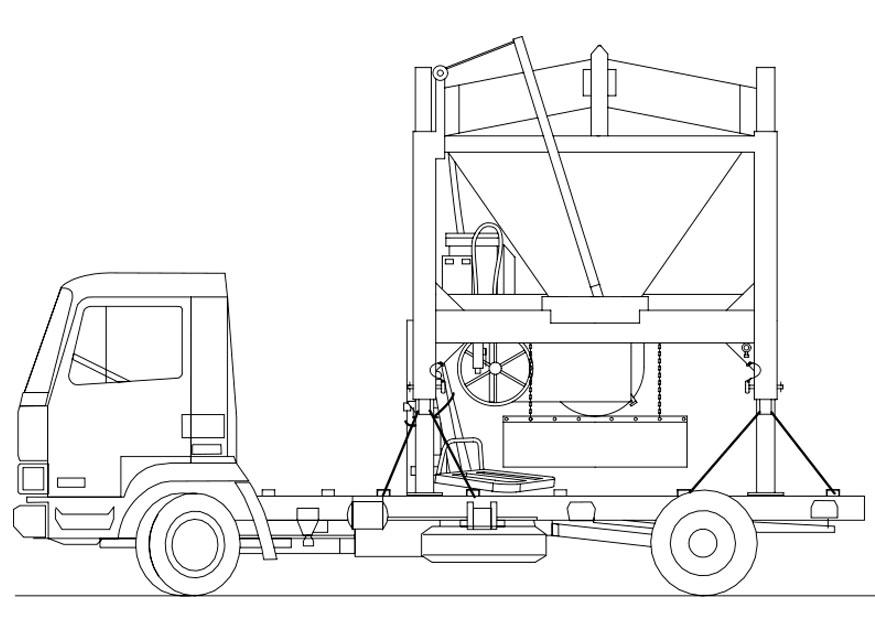 vrachtwagen - zandmixer Kleurplaat vrachtwagen - zandmixer