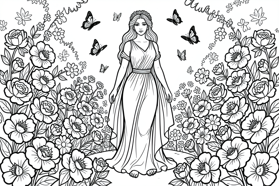 vrouw in de tuin Kleurplaat vrouw in de tuin