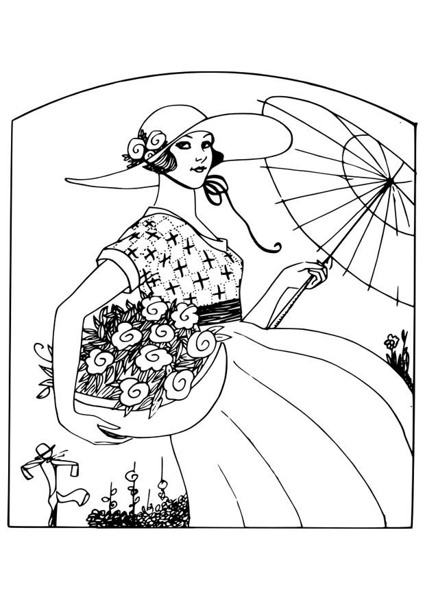 vrouw met bloemen Kleurplaat vrouw met bloemen