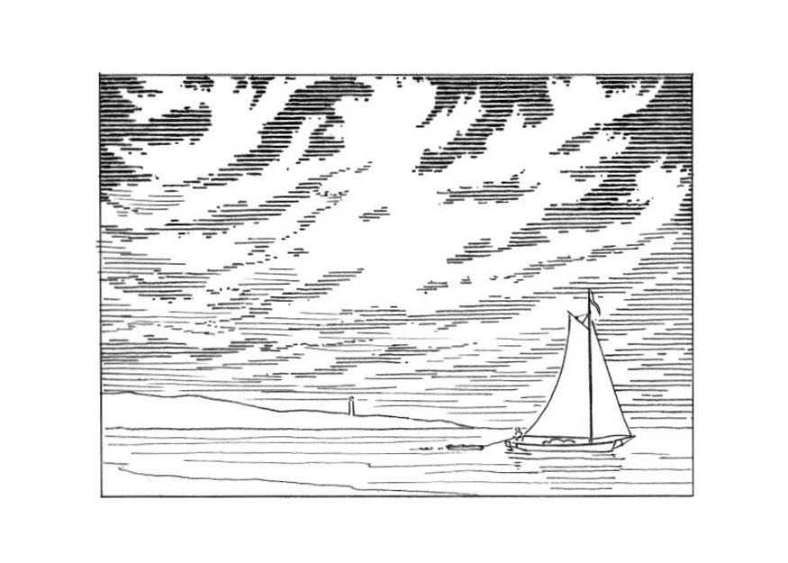 zeilboot voor de kust Kleurplaat zeilboot voor de kust