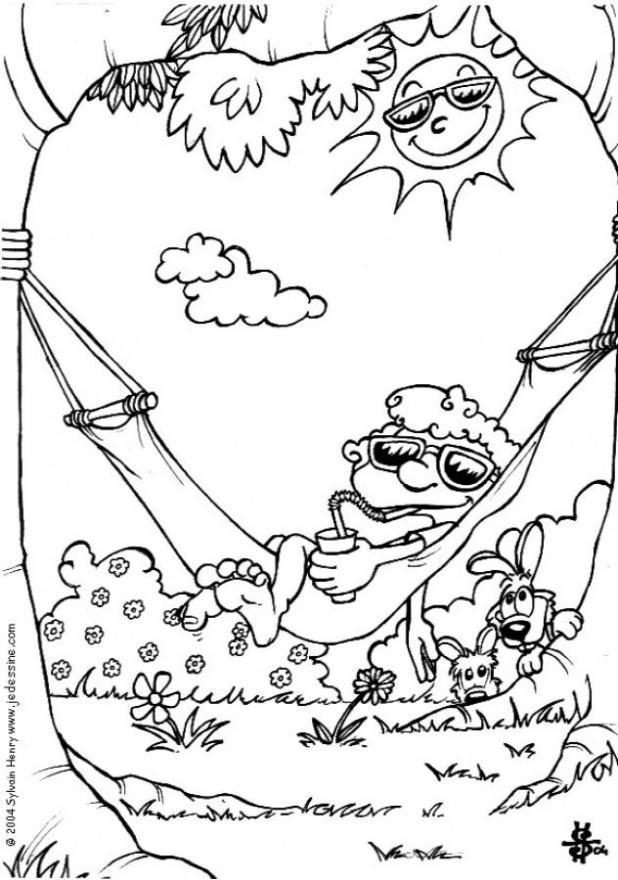 zomer - de hangmat Kleurplaat zomer - de hangmat