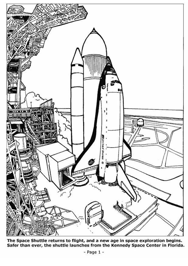 Kleurplaat 01 - De Space Shuttle wordt gelanceerd