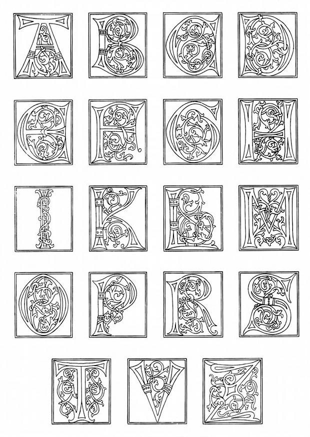 Kleurplaat 01a. alfabet einde 15e eeuw