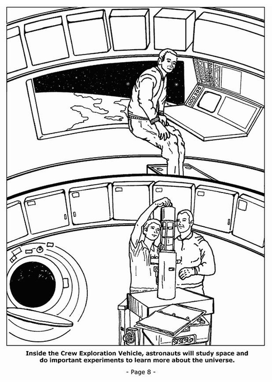 Kleurplaat 08 - Astronauten doen belangrijke experimenten