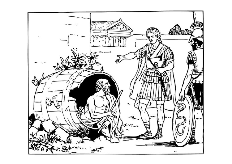 Kleurplaat Diogenes en Alexander
