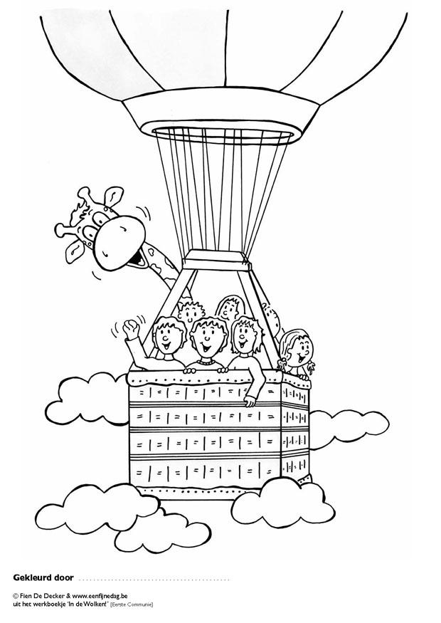 Kleurplaat Juul en zijn vrienden in een luchtballon