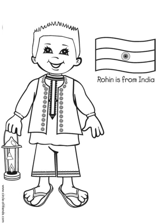 Kleurplaat Rohin met Indische vlag