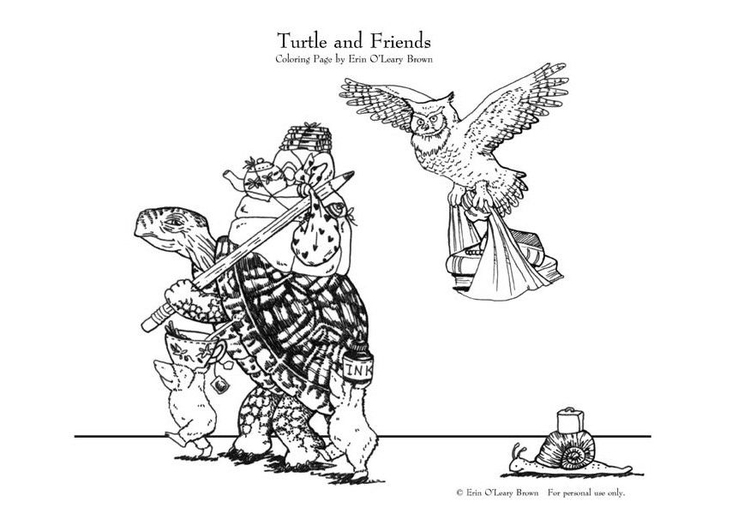 Kleurplaat Schildpad en vrienden