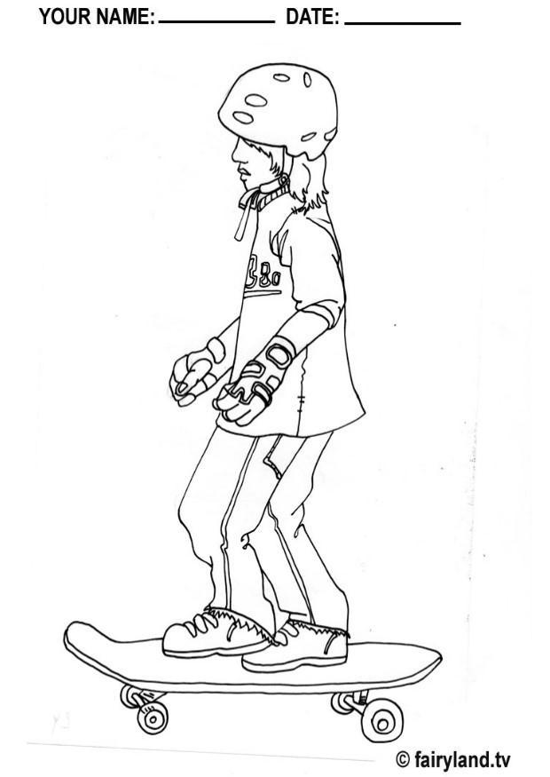Kleurplaat Skateboarden jongen