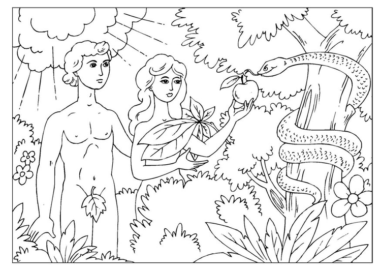 Kleurplaat Adam en Eva