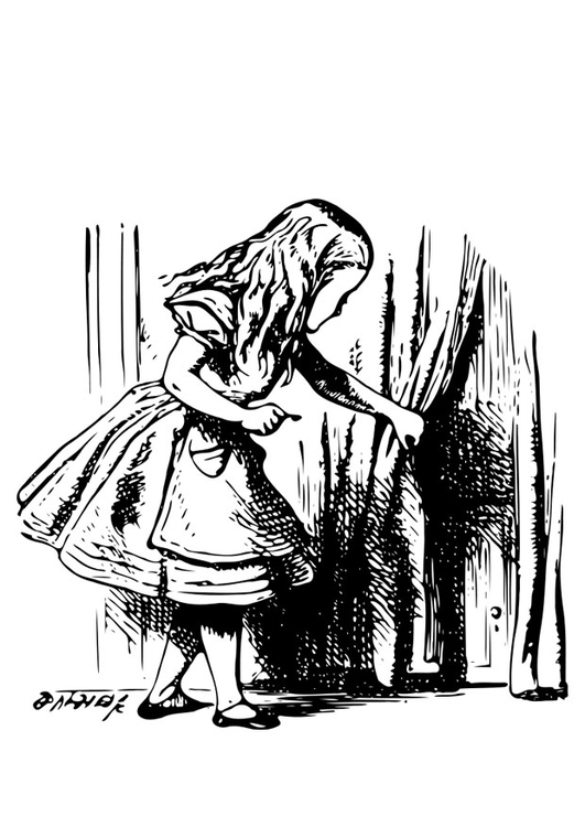 Kleurplaat Alice in Wonderland - Alice met sleutel
