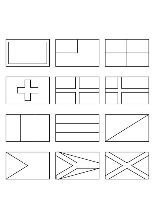 Kleurplaat allerlei types vlaggen