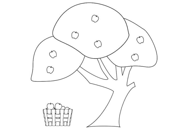 Kleurplaat appelboom met appelmand