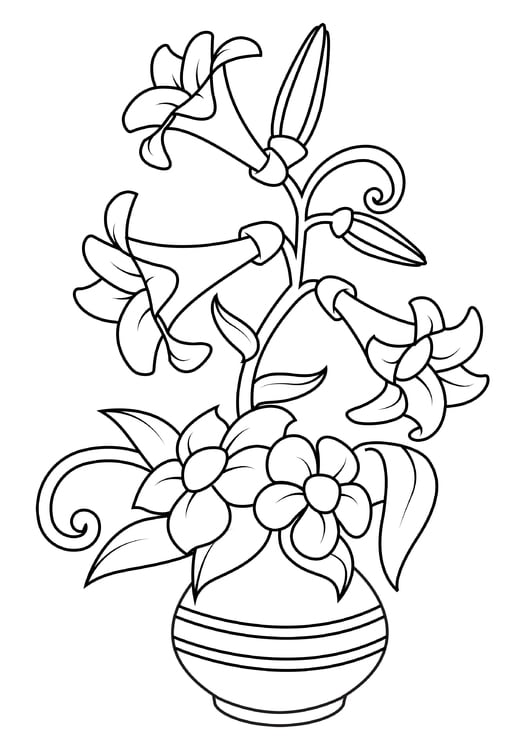 Kleurplaat bloemen in vaas