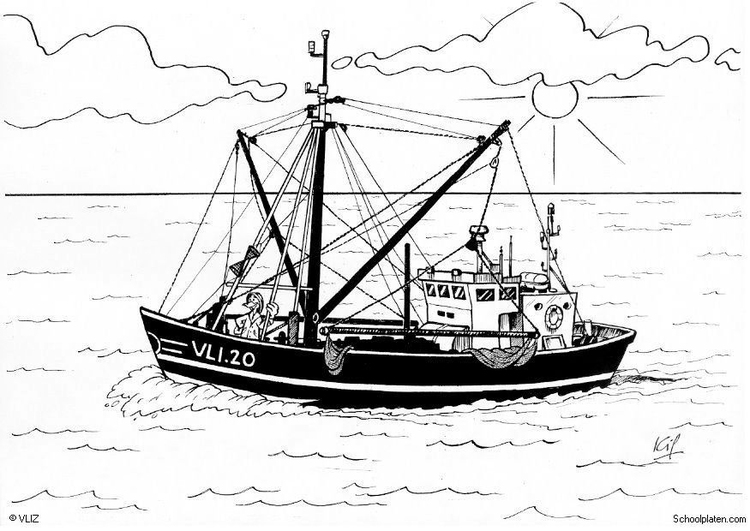 Kleurplaat boot - vissersboot
