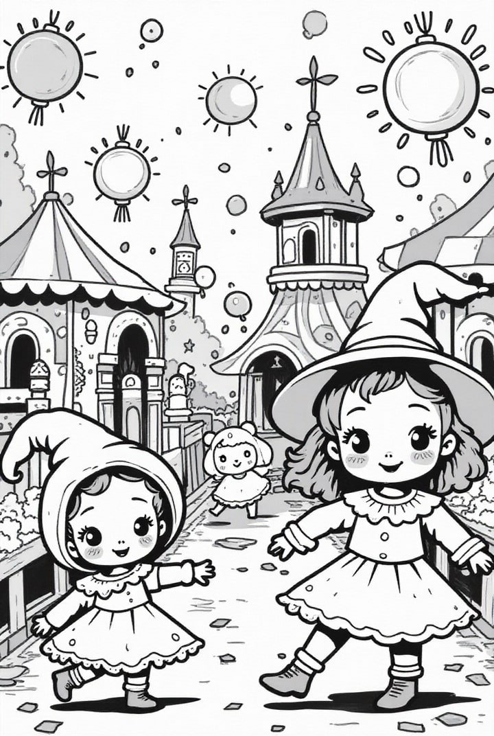 Kleurplaat carnaval in wonderland