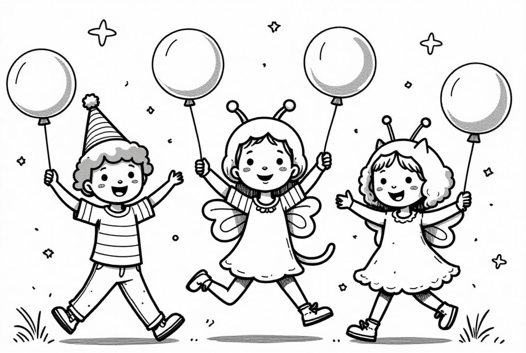 Kleurplaat carnaval met ballonnen