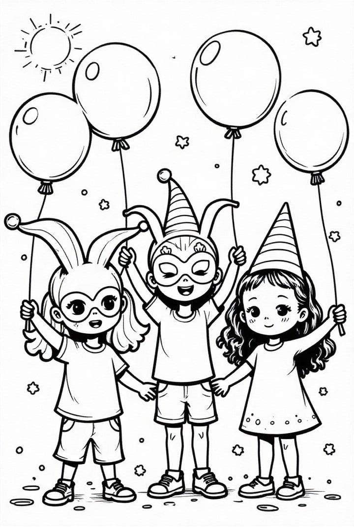 Kleurplaat carnaval met balonnen