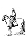 kleurplaat cowboy op paard