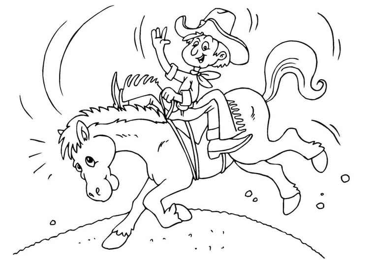 Kleurplaat cowboy te paard