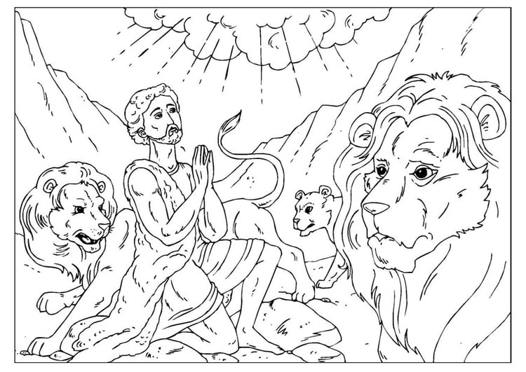 Kleurplaat Daniel in de leeuwenkuil
