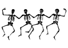 Kleurplaat dansende skeletten