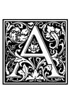 Kleurplaten decoratief alfabet - A