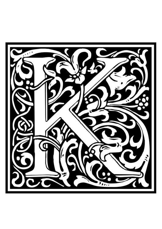 Kleurplaat decoratief alfabet - K