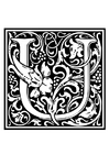 Kleurplaat decoratief alfabet - U