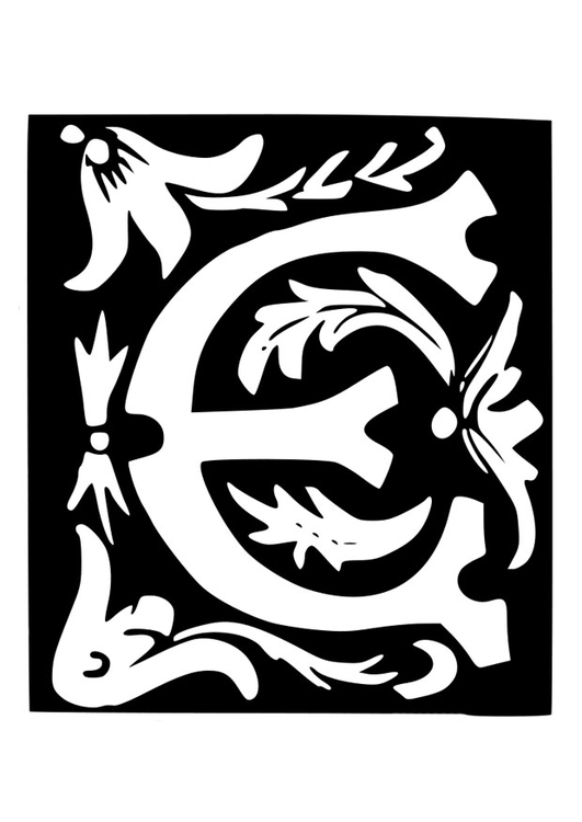 Kleurplaat decoratieve letter - e