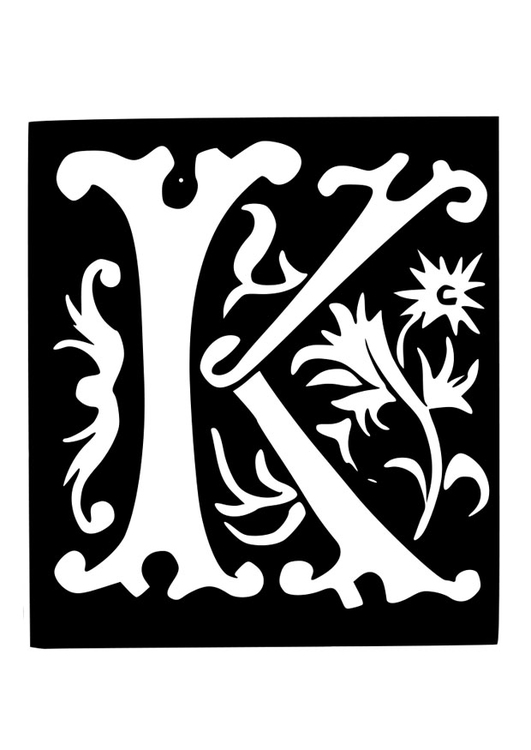 Kleurplaat decoratieve letter - k