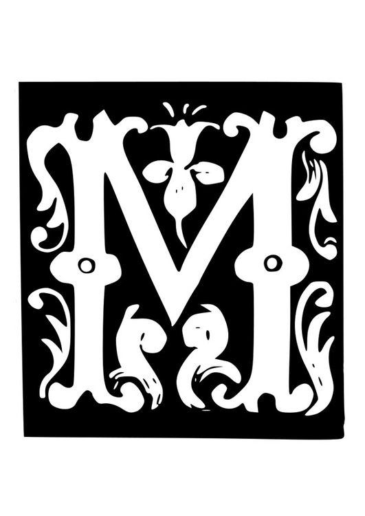 Kleurplaat decoratieve letter - m