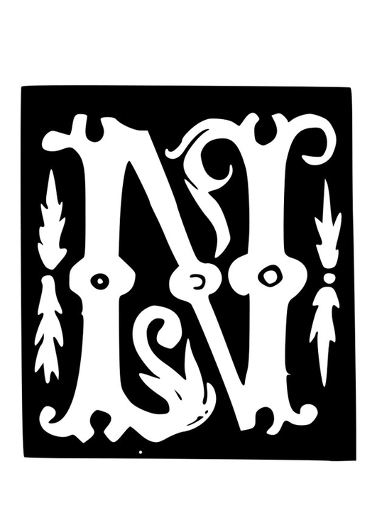 Kleurplaat decoratieve letter - n