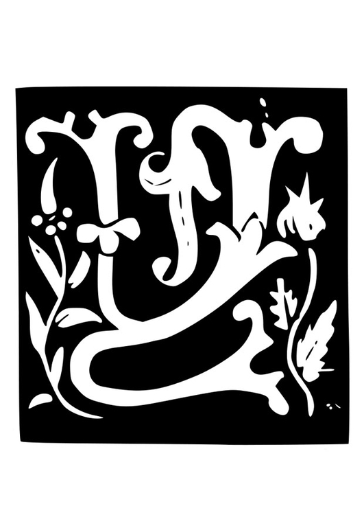 Kleurplaat decoratieve letter - w