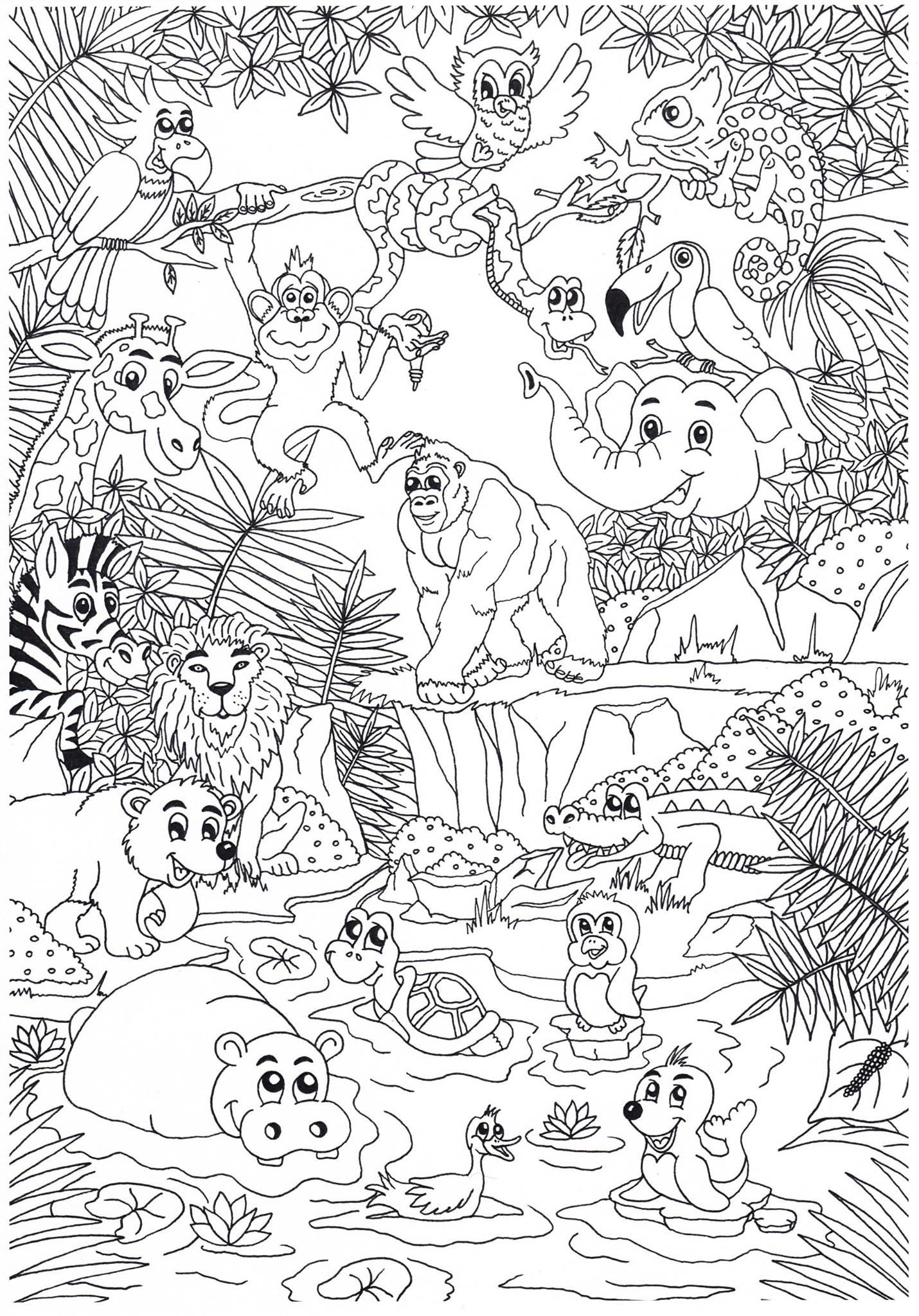 Kleurplaat dieren in de jungle