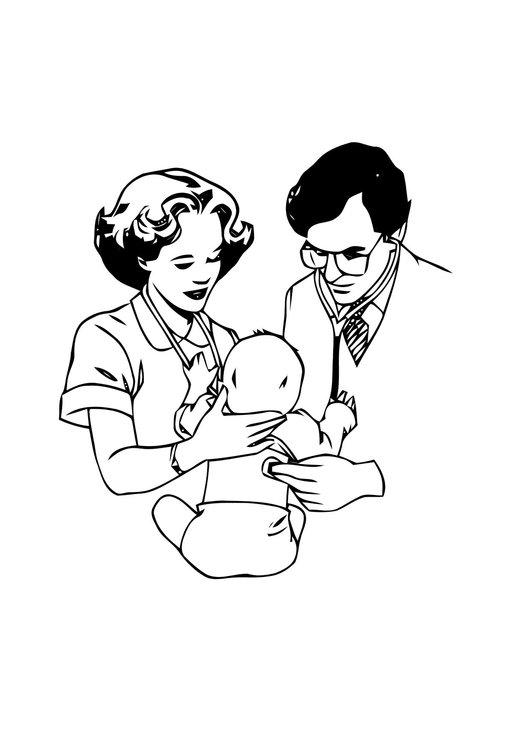 Kleurplaat dokter met baby