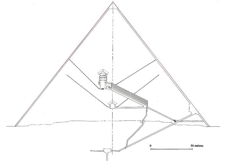 Kleurplaat doorsnede piramide Cheops in Gizeh